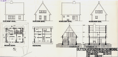 886115 Aanzichten, plattegronden en doorsneden van de te bouwen chefswoning bij het station van de M.E.S.S. te Putten.